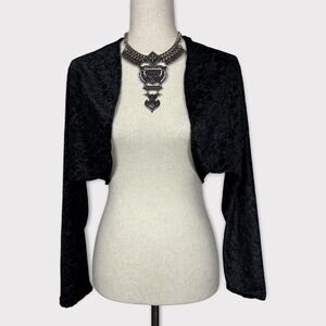 Vintage 90s Y2k Velour Bolero Top Medium Dark Floral Grunge Whimsigoth Witchy